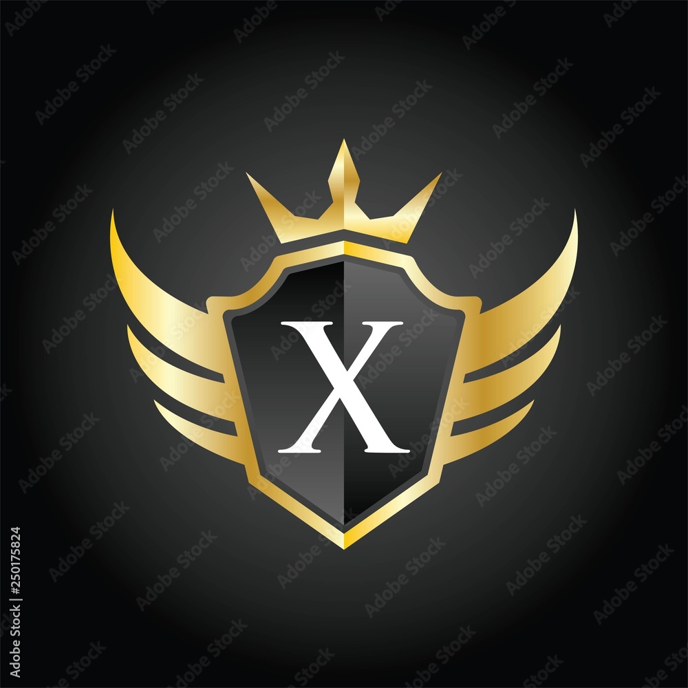 Modern X Crown Shield Wing Logo  Illustration, Vector.