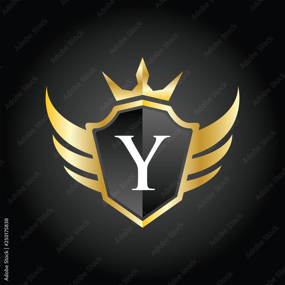 Obraz premium Modern Y Crown Shield Wing Logo Illustration, Vector.