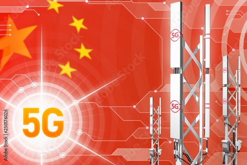 Canvas Print China 5G industrial illustration, big cellular network mast or tower on digital