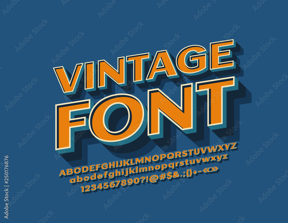 Vector Vintage Font. 3D Isometric Alphabet. Retro style Letters ...