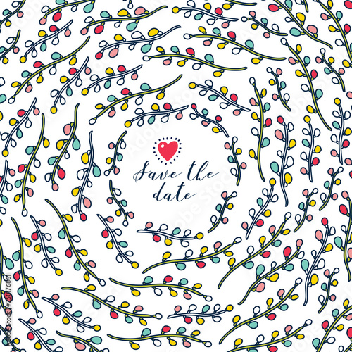 Сute frame with willow branches. Can be used for wallpaper, pattern fills, web page background, postcar