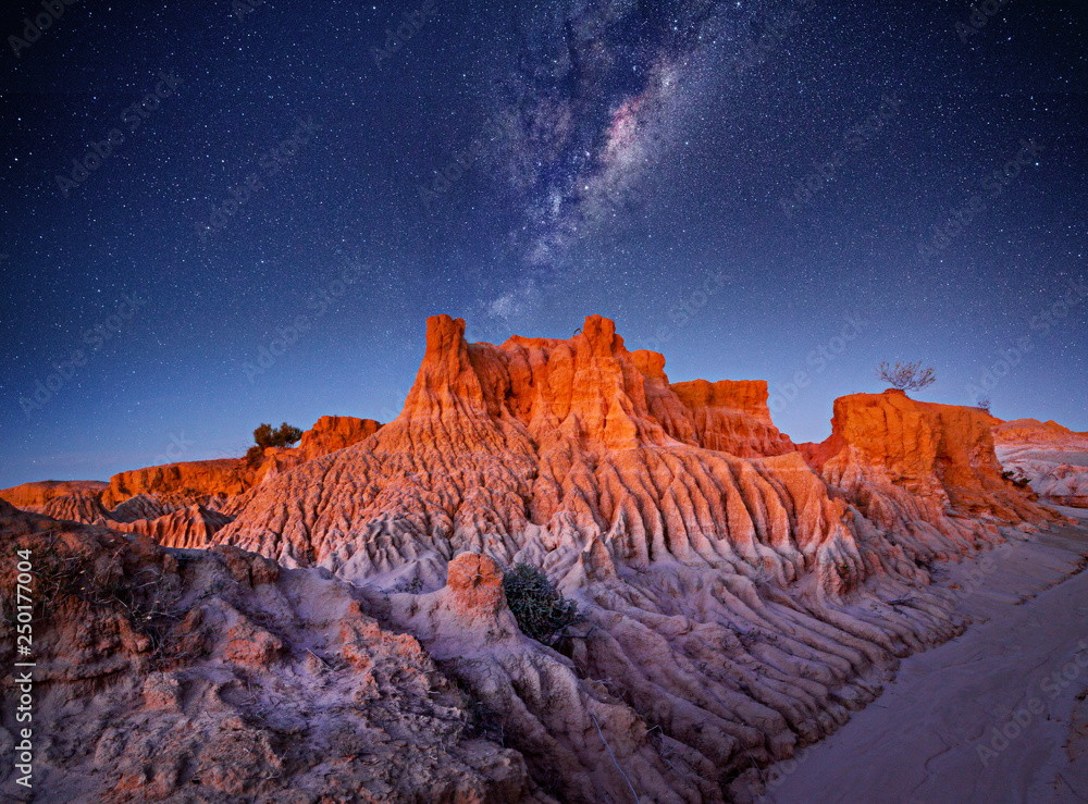 Starry skies over desert landscape