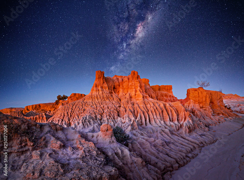 Starry skies over desert landscape
