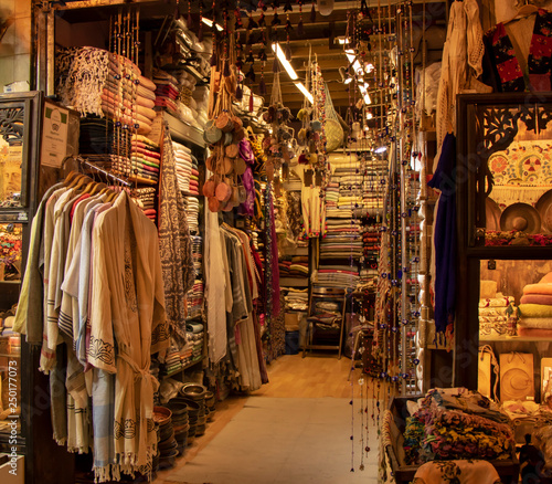 Colorful fabrics at the Grand Bazaar, Istanbul, Turkey