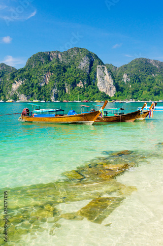 Longtail boat in the harbor,  Phi-Phi Don island, Thailand © Asya