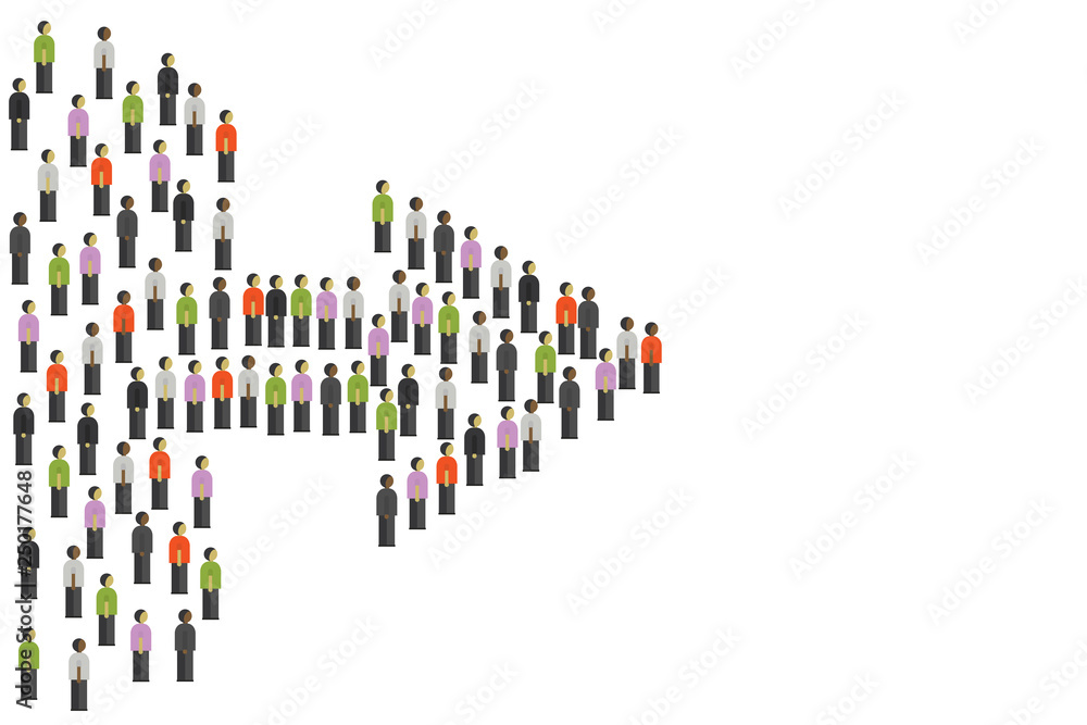 Arrow from a large group of people,template for your design,place for text, Arrow from a large group of people,template for your design,place for text,