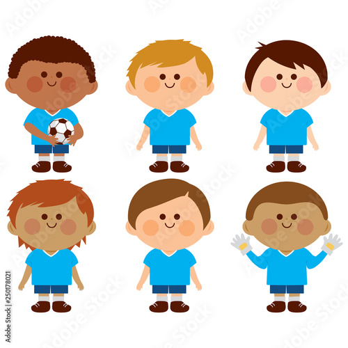 Children football players in soccer uniforms. Vector illustration