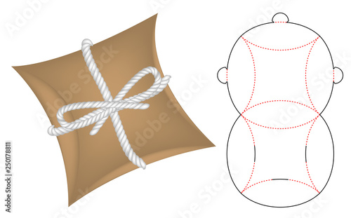 Pillow pack box die-cut template mockup 3d