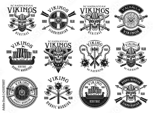 Vikings and scandinavian warriors vector emblems