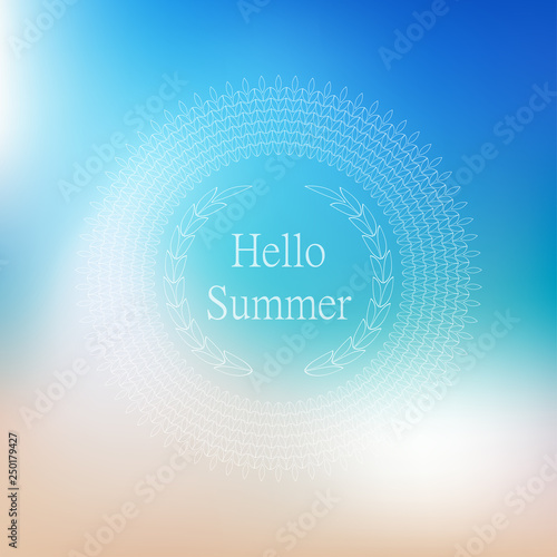 Hello Summer Vector Illustration. Vector blurred beach and ocean for treveling card, and summer background. photo