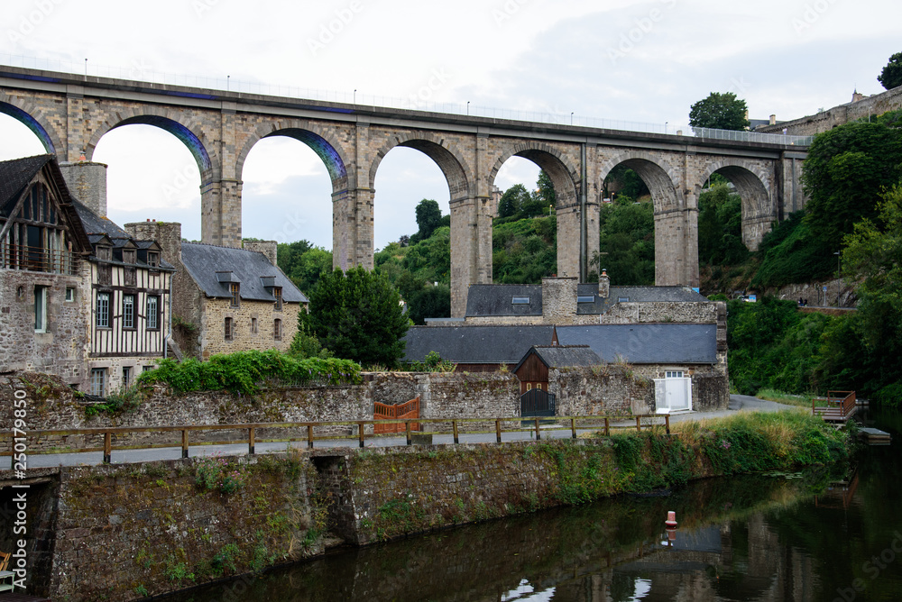Viaduct over old village and river in Dinan