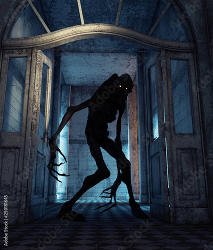 Φωτογραφία Creepy monster in a haunted house,3d rendering