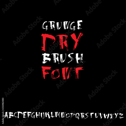 Grungy modern dry brush lettering. Handdrawn grunge ink font. Vector illustration.