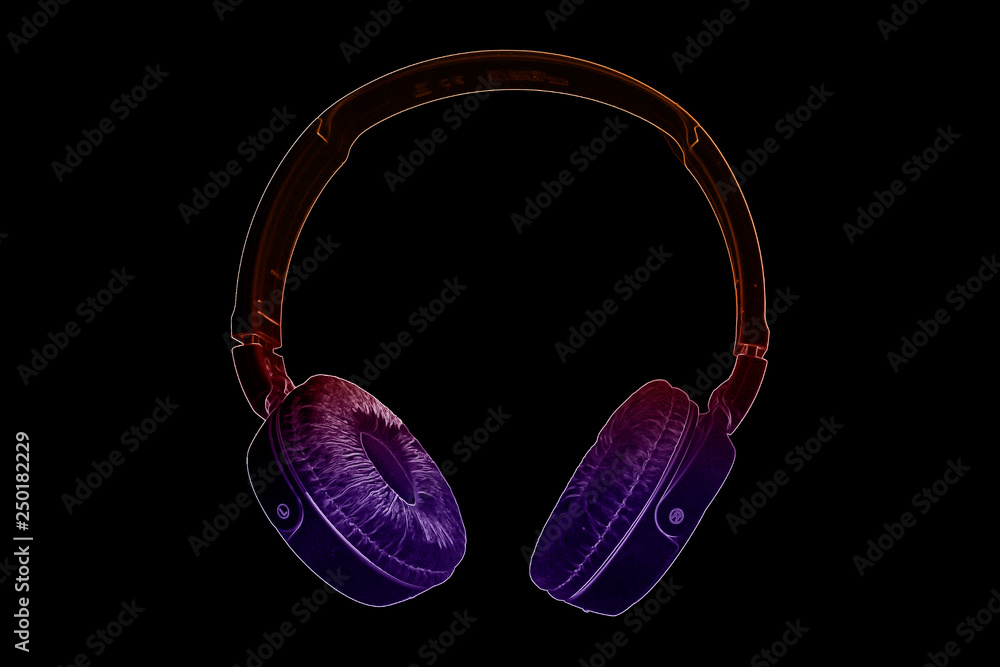Neon headphones trend style, the idea of eSports symbol, cyberSport on a black background Neon headphones trend style, the idea of eSports symbol, cyberSport on a black background