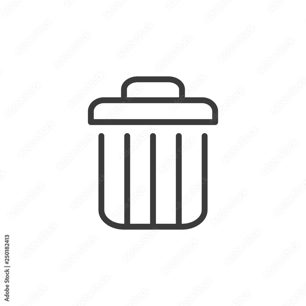 Delete icon, vector garbage trash can bin sign isolated on white, line, outline thin flat design for website. Delete icon, vector garbage trash can bin sign isolated on white, line, outline thin flat design for website.
