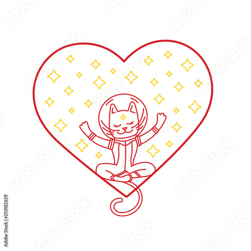 Cat with heart and stars. Vector illustration