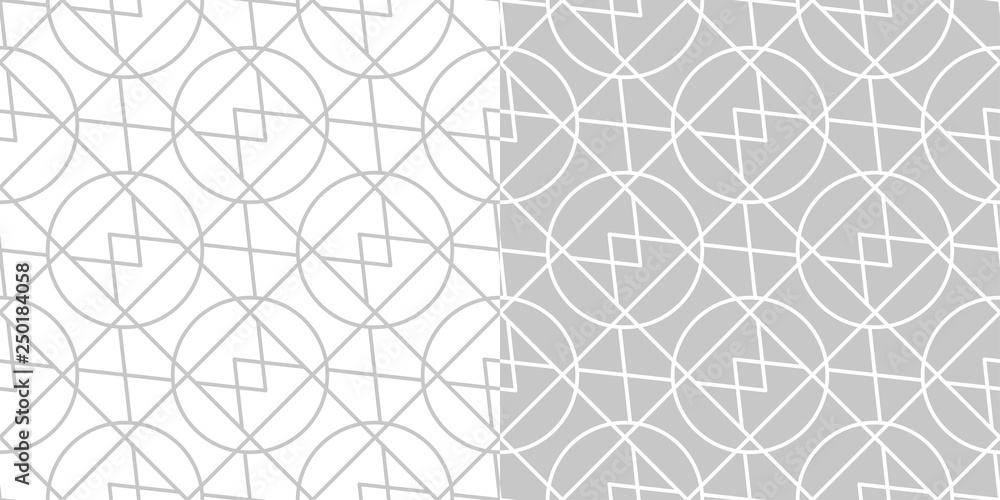 Gray and white geometric seamless backgrounds. Compilation of patterns Gray and white geometric seamless backgrounds. Compilation of patterns