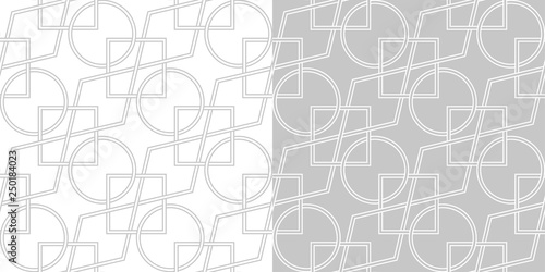 Geometric seamless patterns compilation. Gray and white backgrounds
