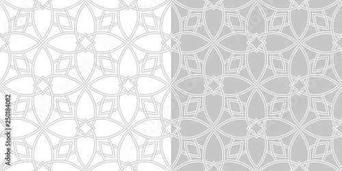 Arabic seamless patterns compilation. Gray and white backgrounds