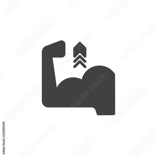 Biceps Flex Arm vector icon. filled flat sign for mobile concept and web design. Biceps muscle hand with arrow up simple glyph icon. Symbol, logo illustration. Pixel perfect vector graphics
