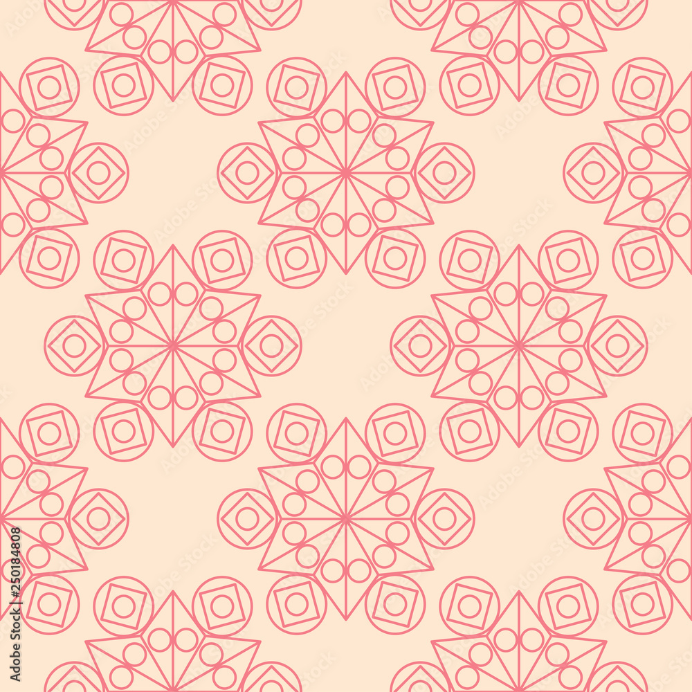 Seamless beige and pink pattern. Geometric shapes mix background