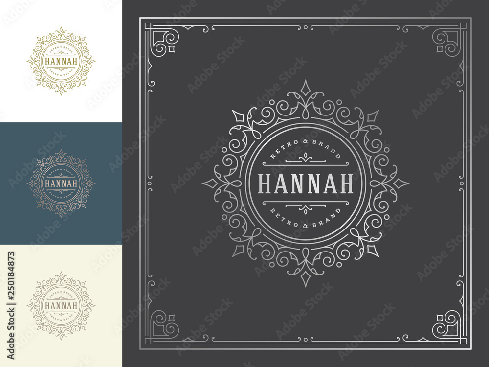 Obraz premium Luxury logo template vector vintage flourishes ornaments.