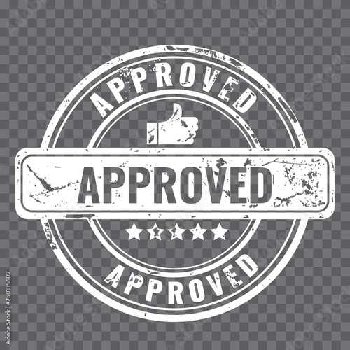 Stamp - approved. Vintage grunge effect and like symbol. Isolated as one shape, easy to change color. Vector illustration.