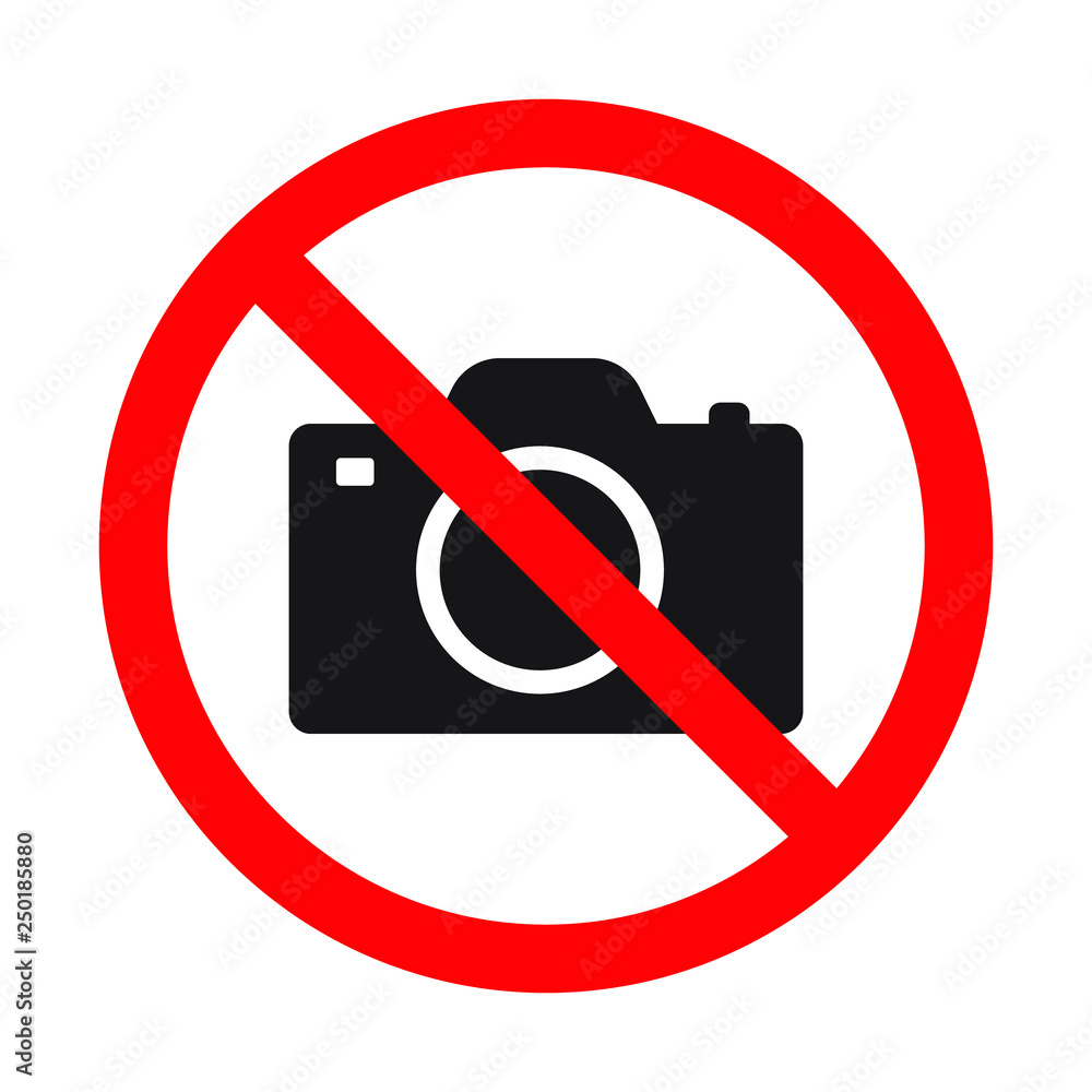No cameras allowed sign. Red prohibition no camera sign. No taking pictures, no photographs sign. No cameras allowed sign. Red prohibition no camera sign. No taking pictures, no photographs sign.