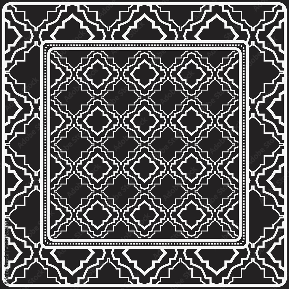 Design Of A Scarf With A Geometric Pattern . Vector illustration. Black and white color. For fashion print, modern design, scrapbooking, background. Design Of A Scarf With A Geometric Pattern . Vector illustration. Black and white color. For fashion print, modern design, scrapbooking, background.