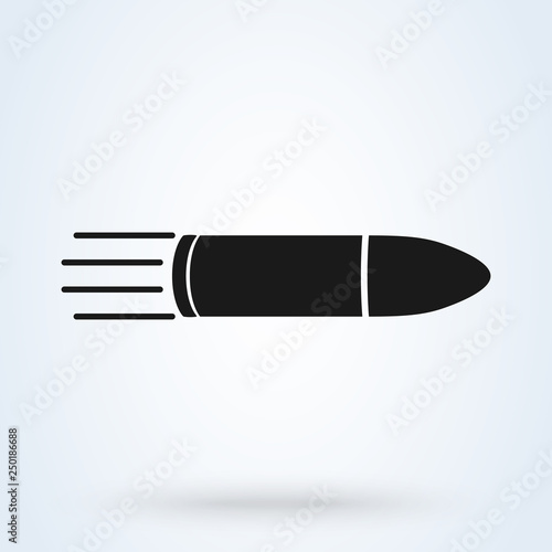 Flying bullet glyph icon. Speed. Vector Weapon shot