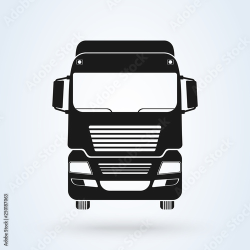 truck front icon vector illustration. Isolated on White. Freight Solutions. Trucking Logo