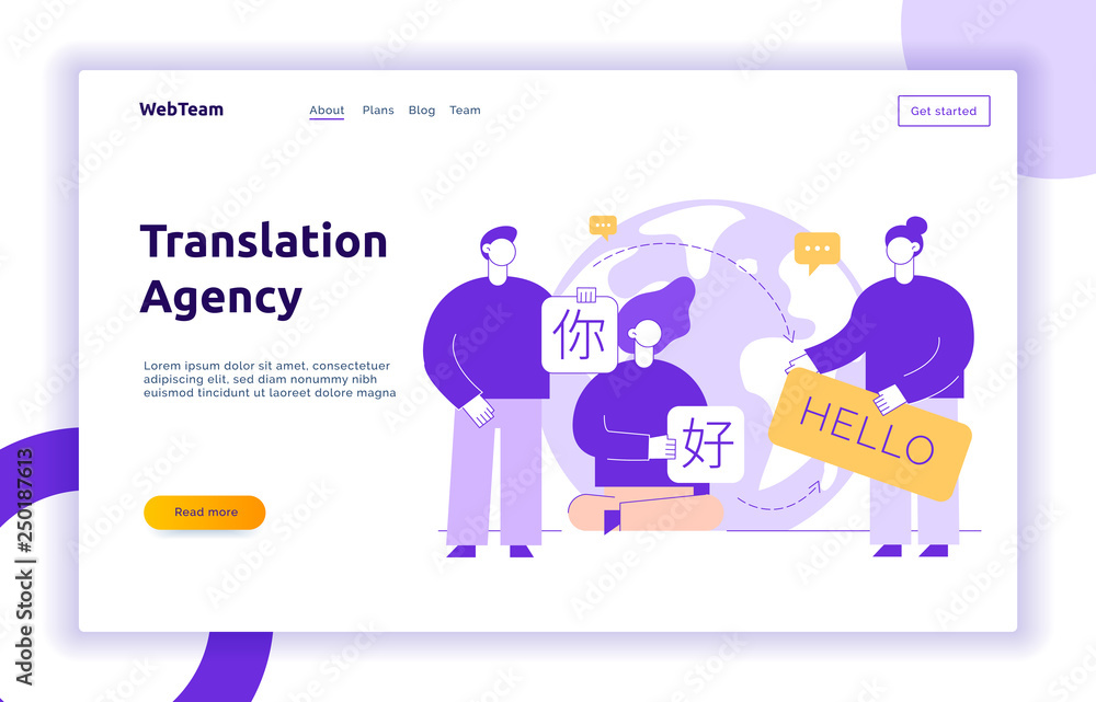 Vector flat line translation design concept of big modern people, holding cards with word Hello in chinese and english. Trendy language courses, translation agency illustration with earth globe. Vector flat line translation design concept of big modern people, holding cards with word Hello in chinese and english. Trendy language courses, translation agency illustration with earth globe.