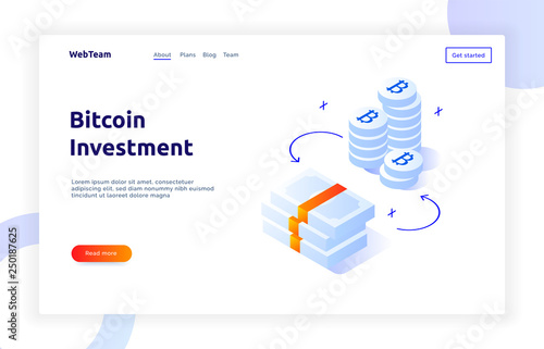 Isometric bitcoin investment and growth gradient style design concept, money and finance modern web banner illustration