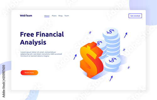 Isometric money investment and growth gradient style design concept, analysis and finance modern web banner illustration