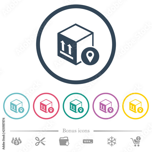 Package tracking flat color icons in round outlines