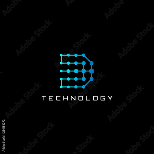 Abstract letter D logo design for digital or tech company with dot style