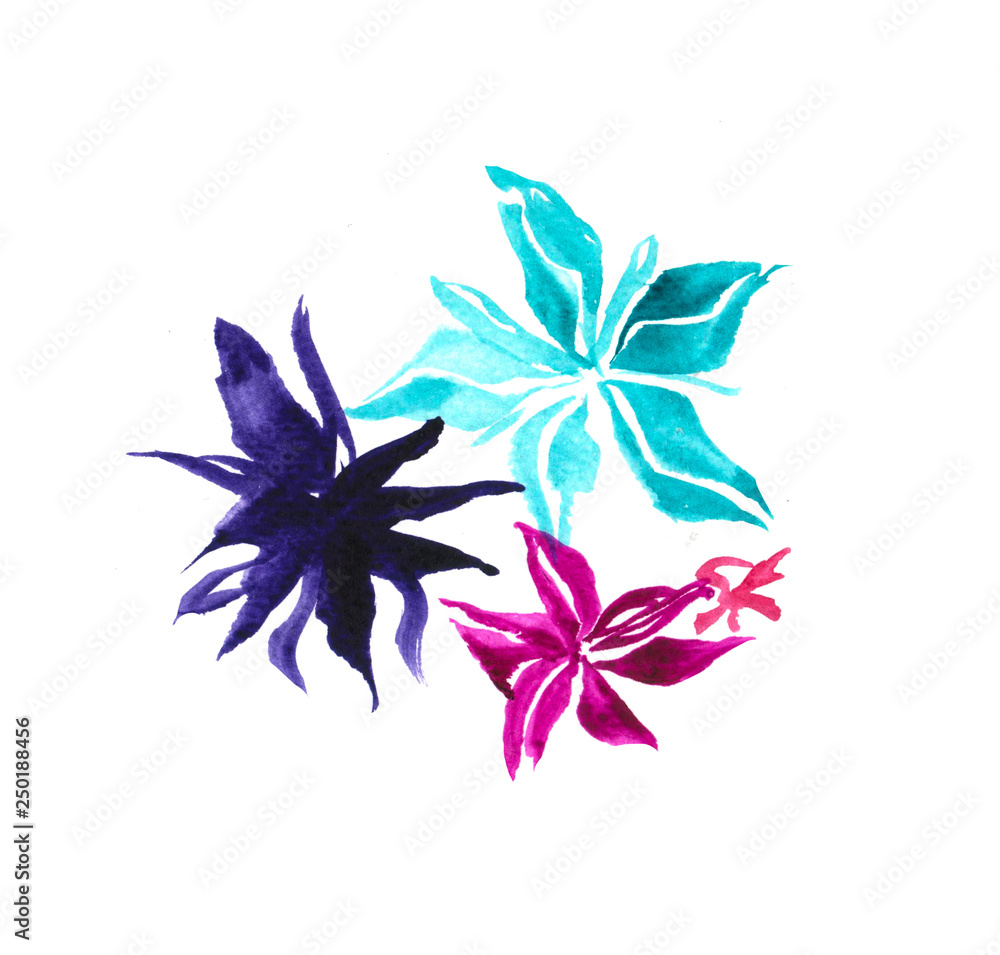 Hand-drawn flowers. Watercolor composition Hand-drawn flowers. Watercolor composition