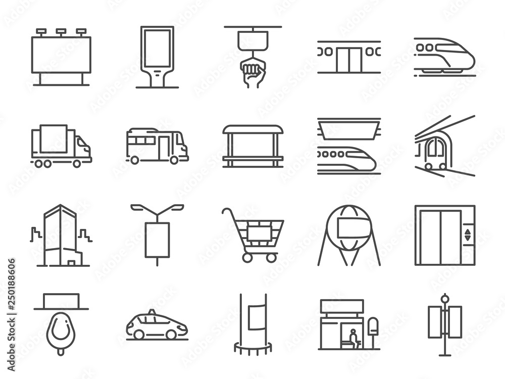 Out of home media line icon set. Included icons as advertise, outdoor advertising, marketing, outdoor media and more. Out of home media line icon set. Included icons as advertise, outdoor advertising, marketing, outdoor media and more.