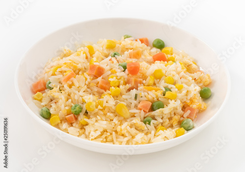 Fried rice in white plate on isolated
