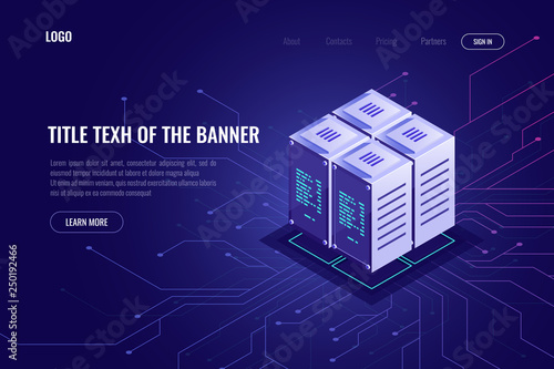 Server room rack, cloud storage and remote data warehouse, server cabinet, computer technology, blockchain, cryptocurrency, data processing