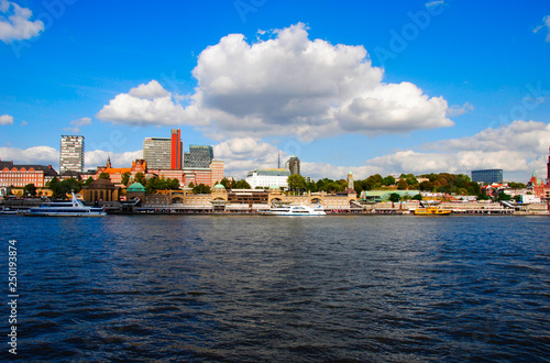Wallpaper Mural panorama view on the Landungsbrücken in Hamburg in Germany Torontodigital.ca