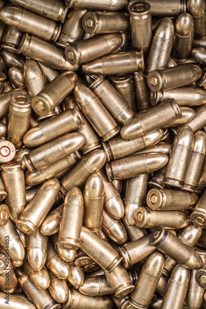 Top view of gun ammunition. Bullets for pistol Top view of gun ammunition. Bullets for pistol