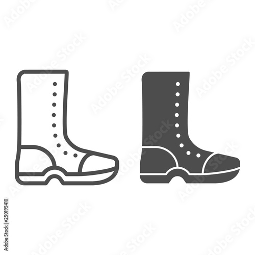 High boots line and glyph icon. Rubber shoes vector illustration isolated on white. Footwear outline style design, designed for web and app. Eps 10.