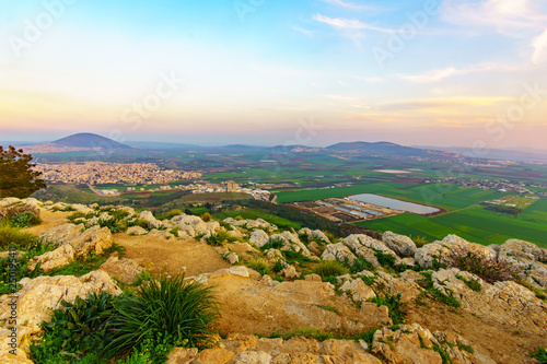 Vászonkép Sunset view of the Jezreel Valley and Mont Tabor