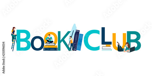 Vector logo concept of a book club with people reading.