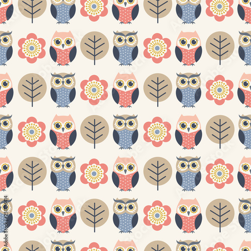 seamless cute owls vector pattern