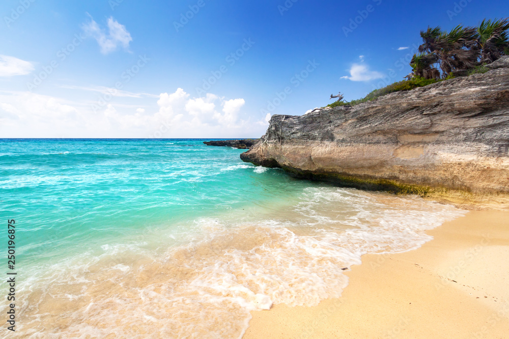 Beautiful Caribbean Sea beach in Playa del Carmen, Mexico