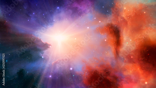 Fototapeta Naklejka Na Ścianę i Meble -  Space scene. Colorful nebula with stars and light rays. Elements furnished by NASA. 3D rendering