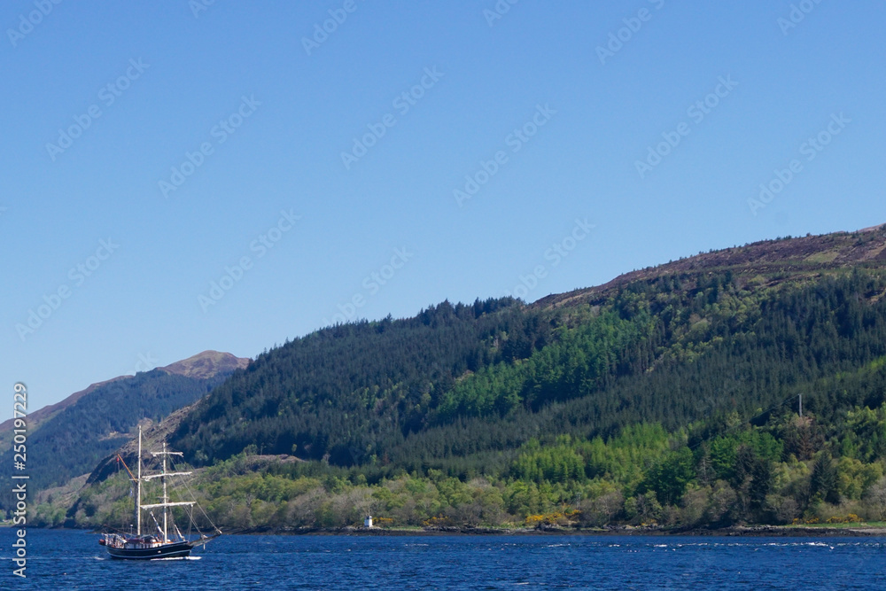 Sailing boat on Loch Linnhe in Scotland