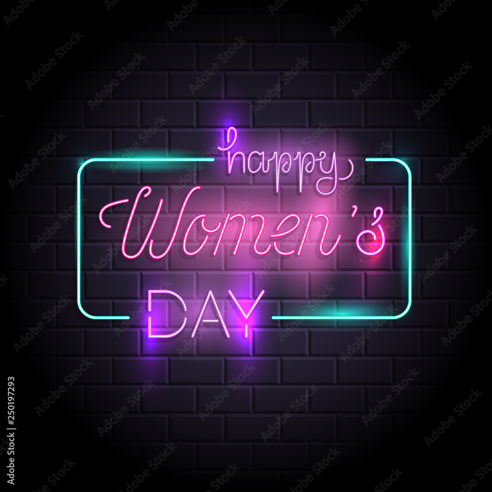 Fototapeta premium Happy Womens Day neon sign